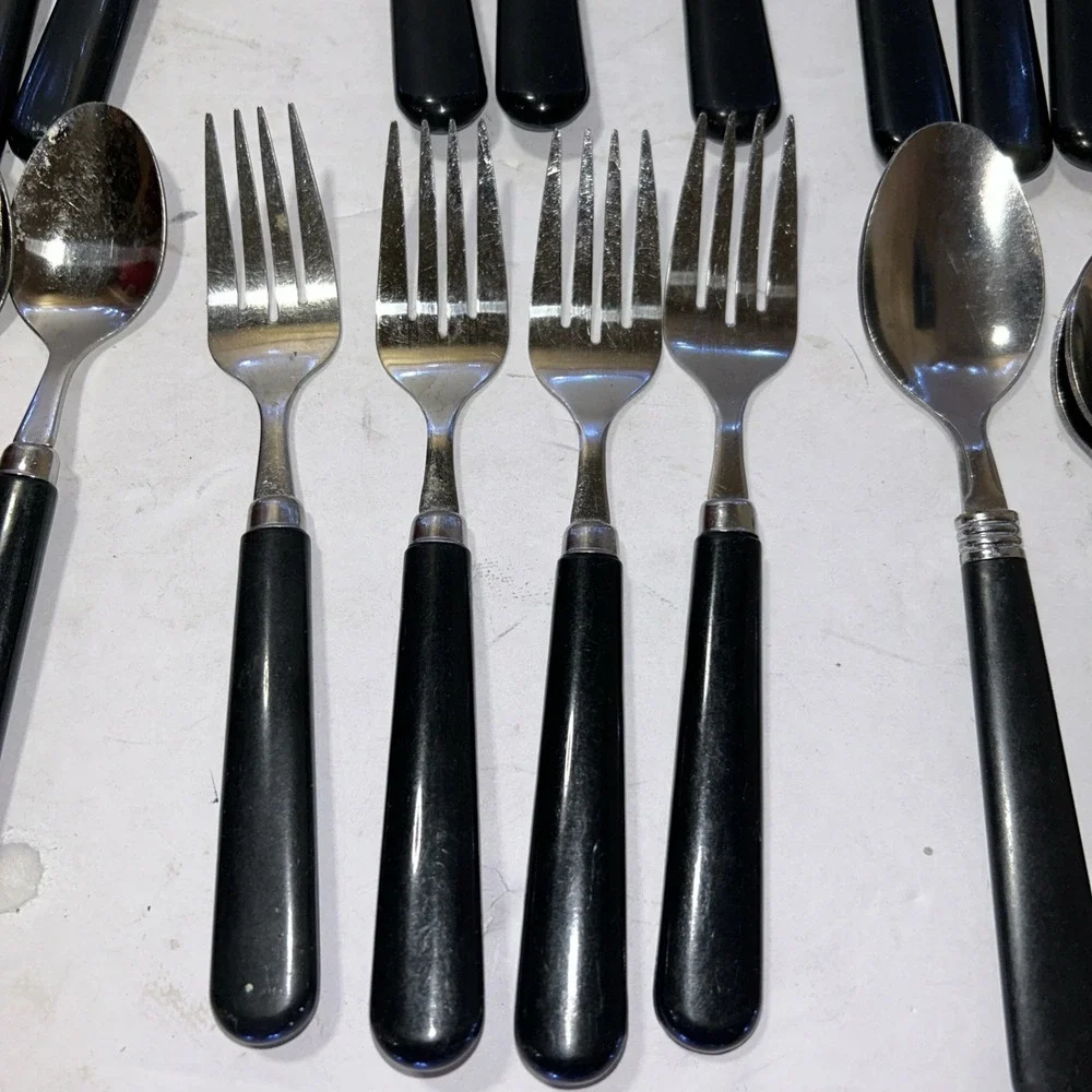28 pc Stainless Flatware Black Composite Handle Set (2 Patterns)